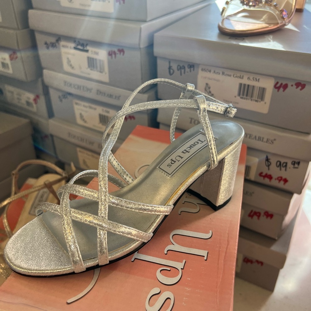 Touch Ups Glittering Silver Strappy block Heels